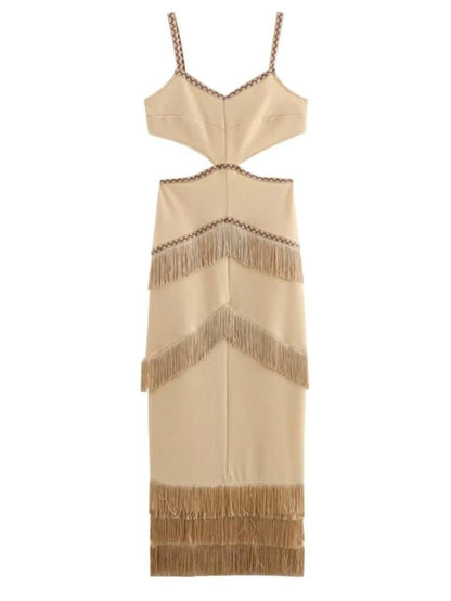 Beige layered cutout maxi dress - Wapas