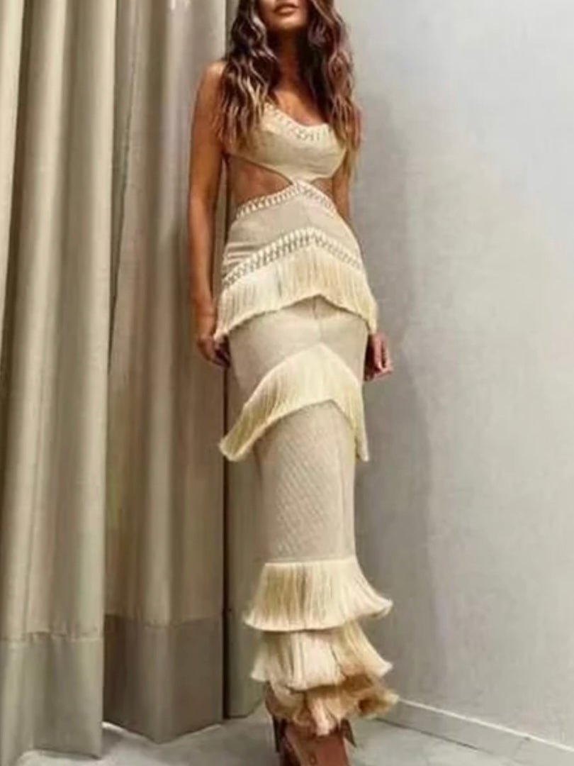 Beige layered cutout maxi dress - Wapas