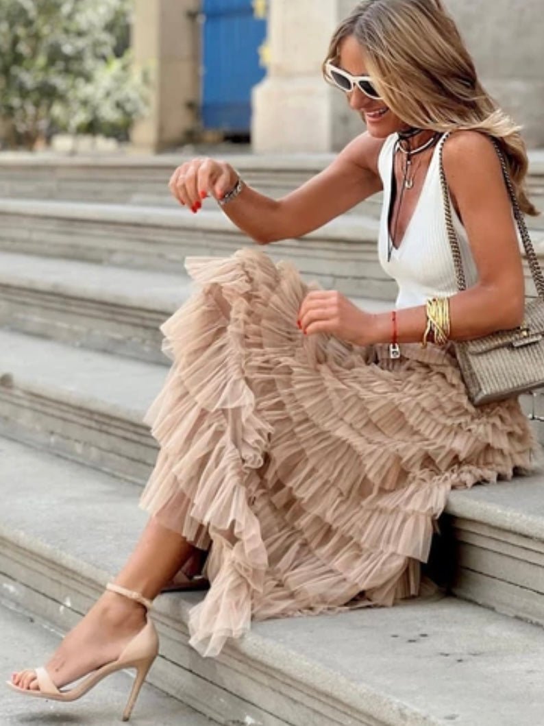 Beige layered maxi skirt - Wapas