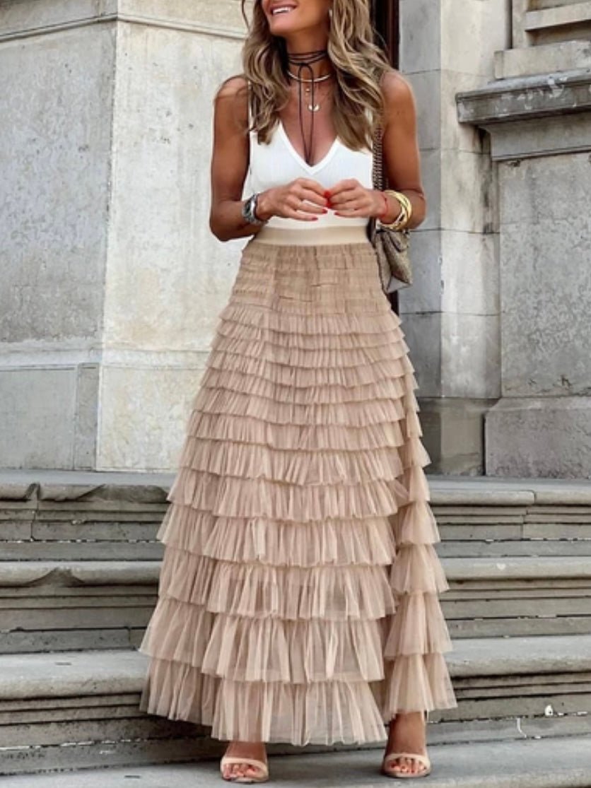 Beige layered maxi skirt - Wapas