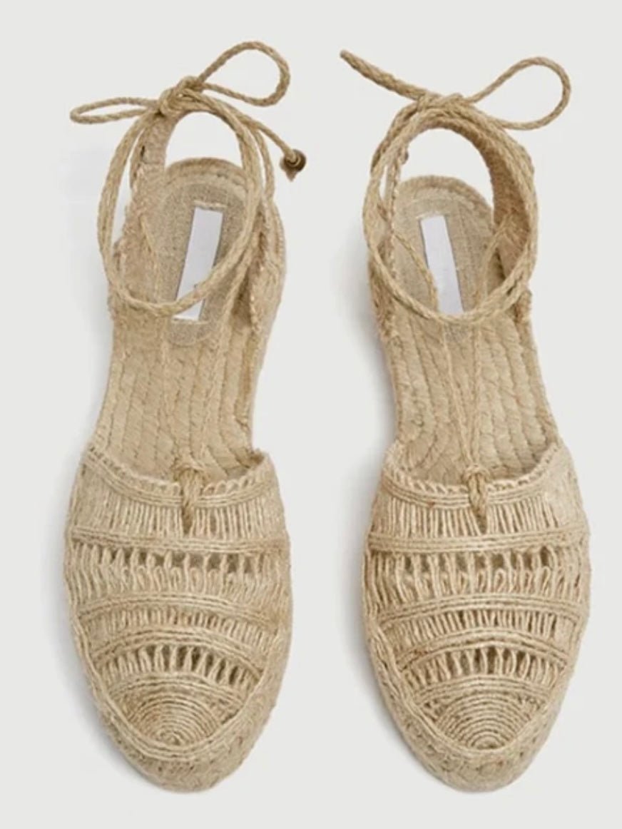 Beige natural platform espadrille wedge sandals - Wapas