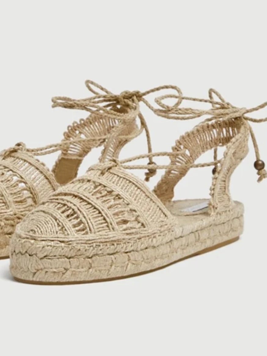 Beige natural platform espadrille wedge sandals - Wapas