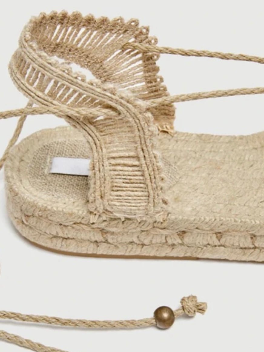 Beige natural platform espadrille wedge sandals - Wapas