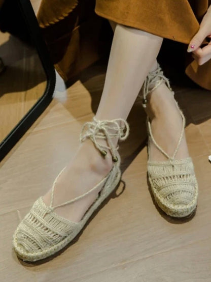 Beige natural platform espadrille wedge sandals - Wapas