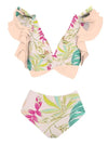 Beige nature floral ruffles top / bottom bikini - Wapas