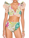 Beige nature floral ruffles top / bottom bikini - Wapas