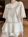 Beige set embroidered top and short - Wapas