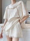 Beige set embroidered top and short - Wapas