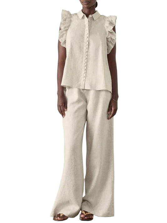 Beige set of 2 ruffled shirt and pants - Wapas