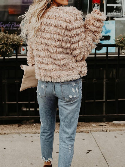 Beige shaggy coat jacket - Wapas