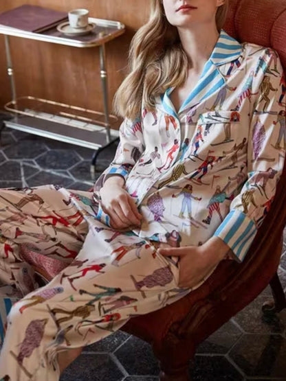 Beige ski print pijama set - Wapas