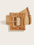 Beige square frame buckle boho belts - Wapas