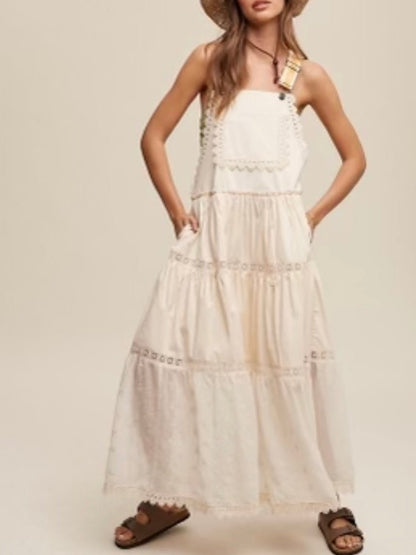 Beige wavy crochet edge light maxi dress - Wapas