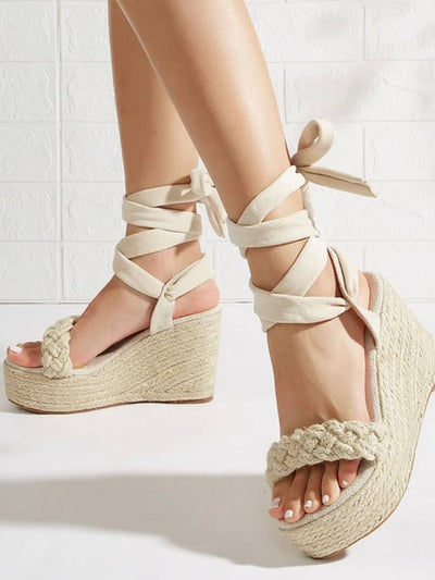 Beige wedge high heels sandals - Wapas