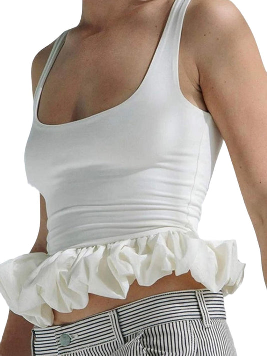 Big ruffle white tank top - Wapas