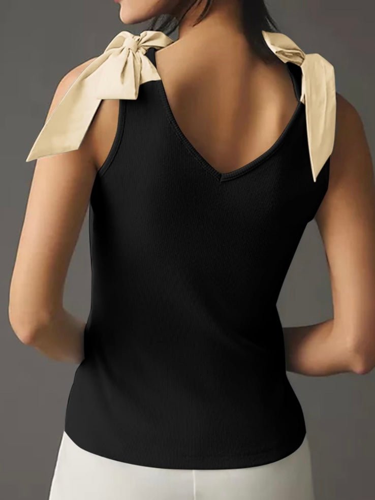 Black and beige adjustable tied straps top - Wapas