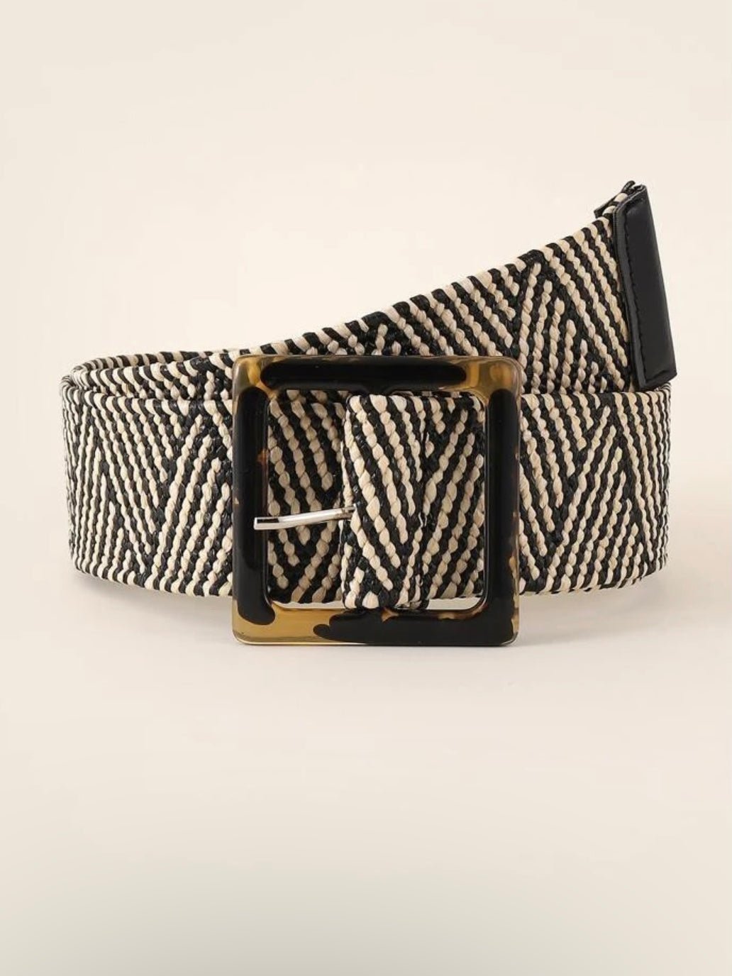 Black and beige square buckle boho belts - Wapas