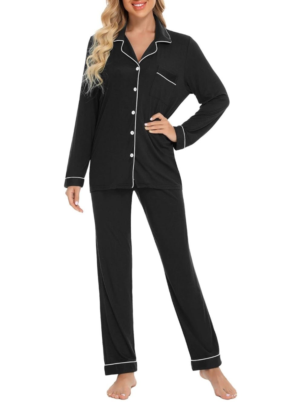 Black and white details pijama set - Wapas