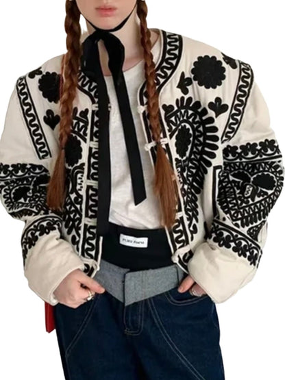 Black and white embroidered details bomber jacket - Wapas