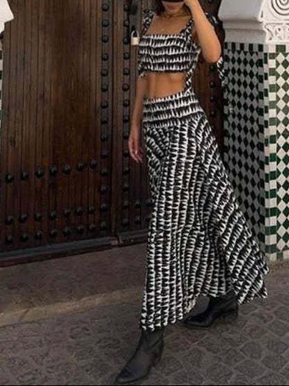 Black and white pattern top and skirt - Wapas