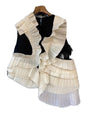 Black and white ruffles sleeve rib top - Wapas