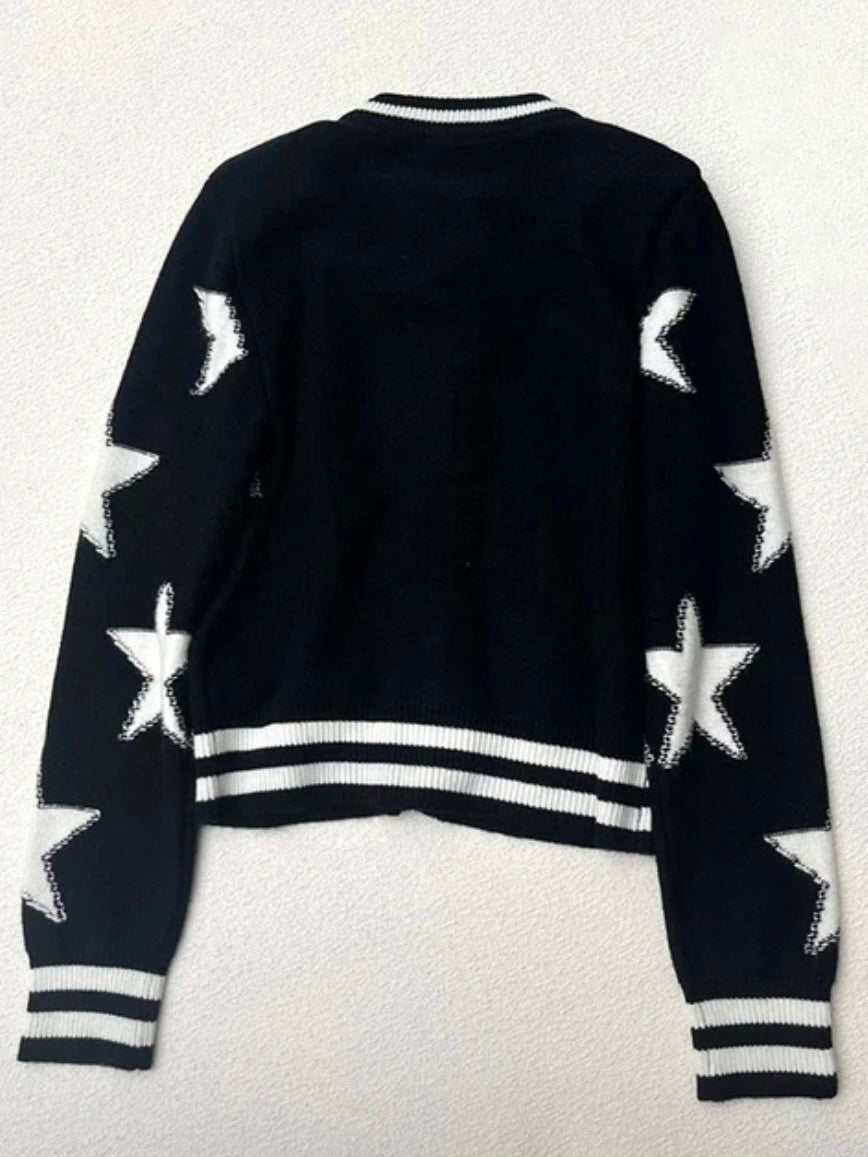 Black cardigan with white stars sweater - Wapas