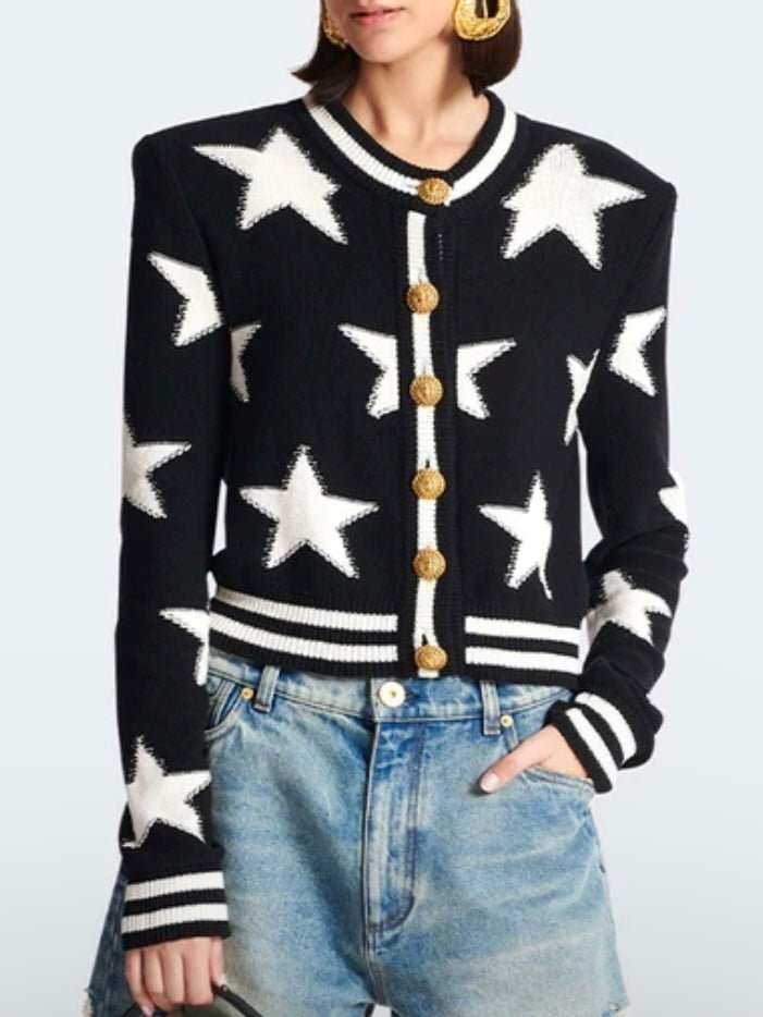 Black cardigan with white stars sweater - Wapas