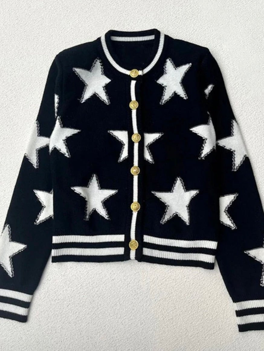 Black cardigan with white stars sweater - Wapas