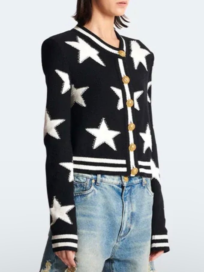 Black cardigan with white stars sweater - Wapas