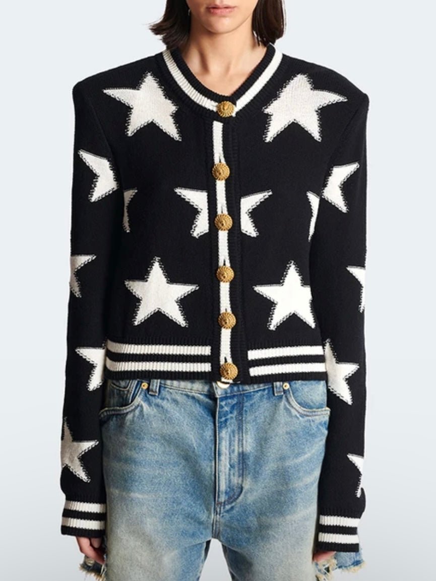 Black cardigan with white stars sweater - Wapas