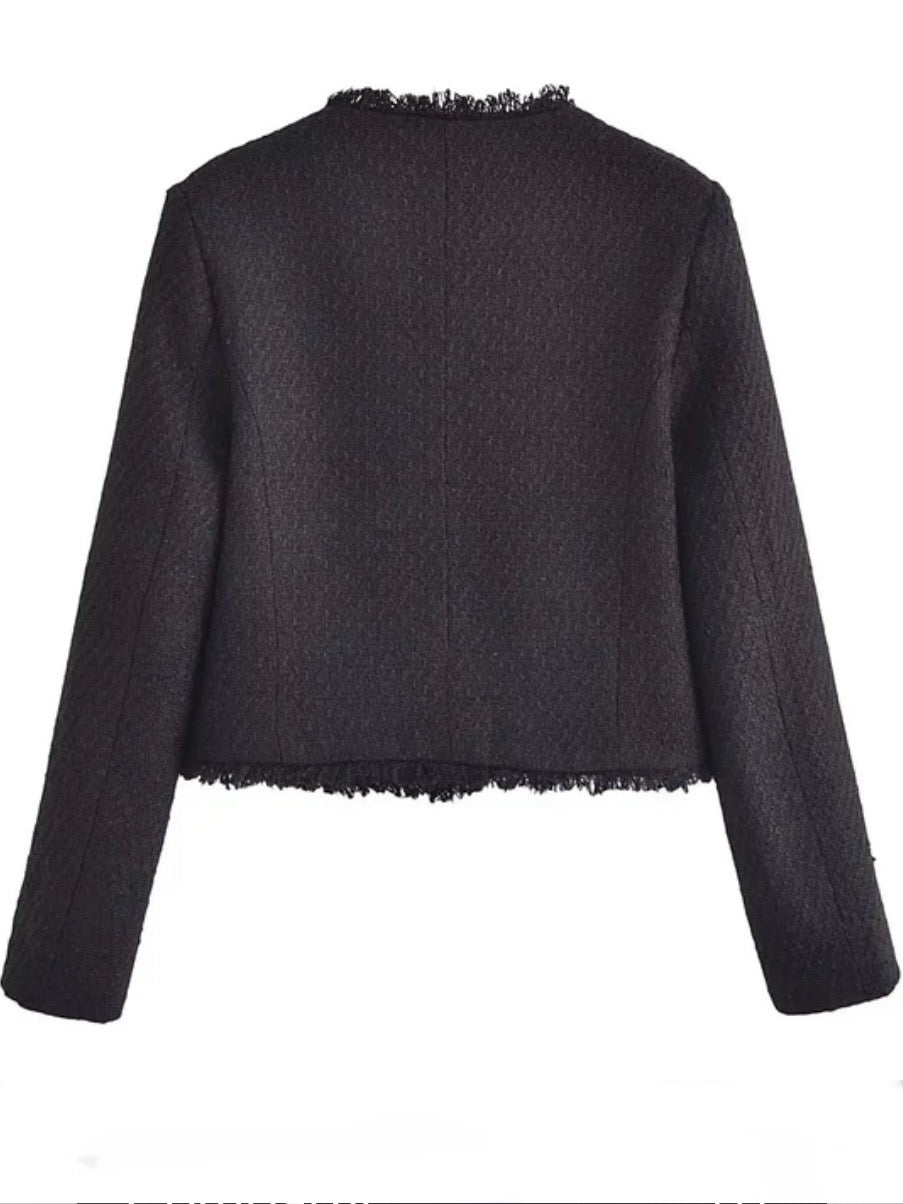 Black crop top tweed jacket - Wapas
