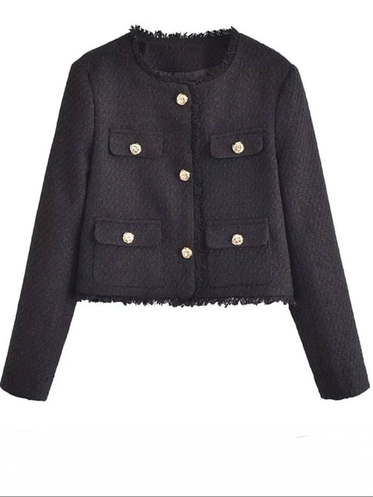 Black crop top tweed jacket - Wapas