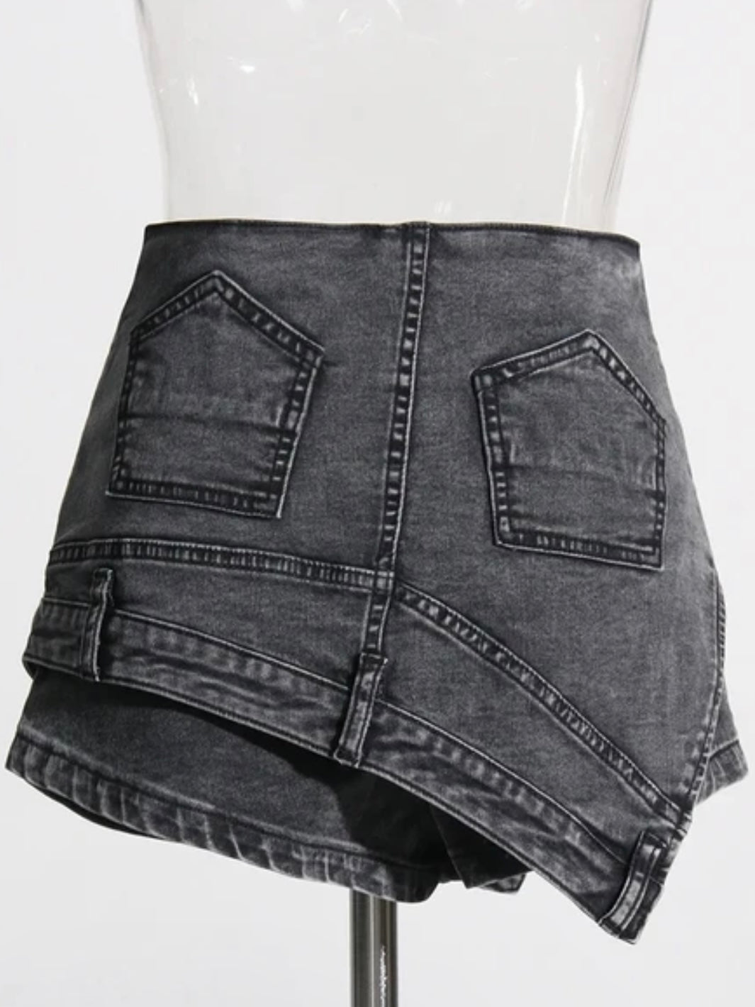 Black denim folded shorts pants - Wapas