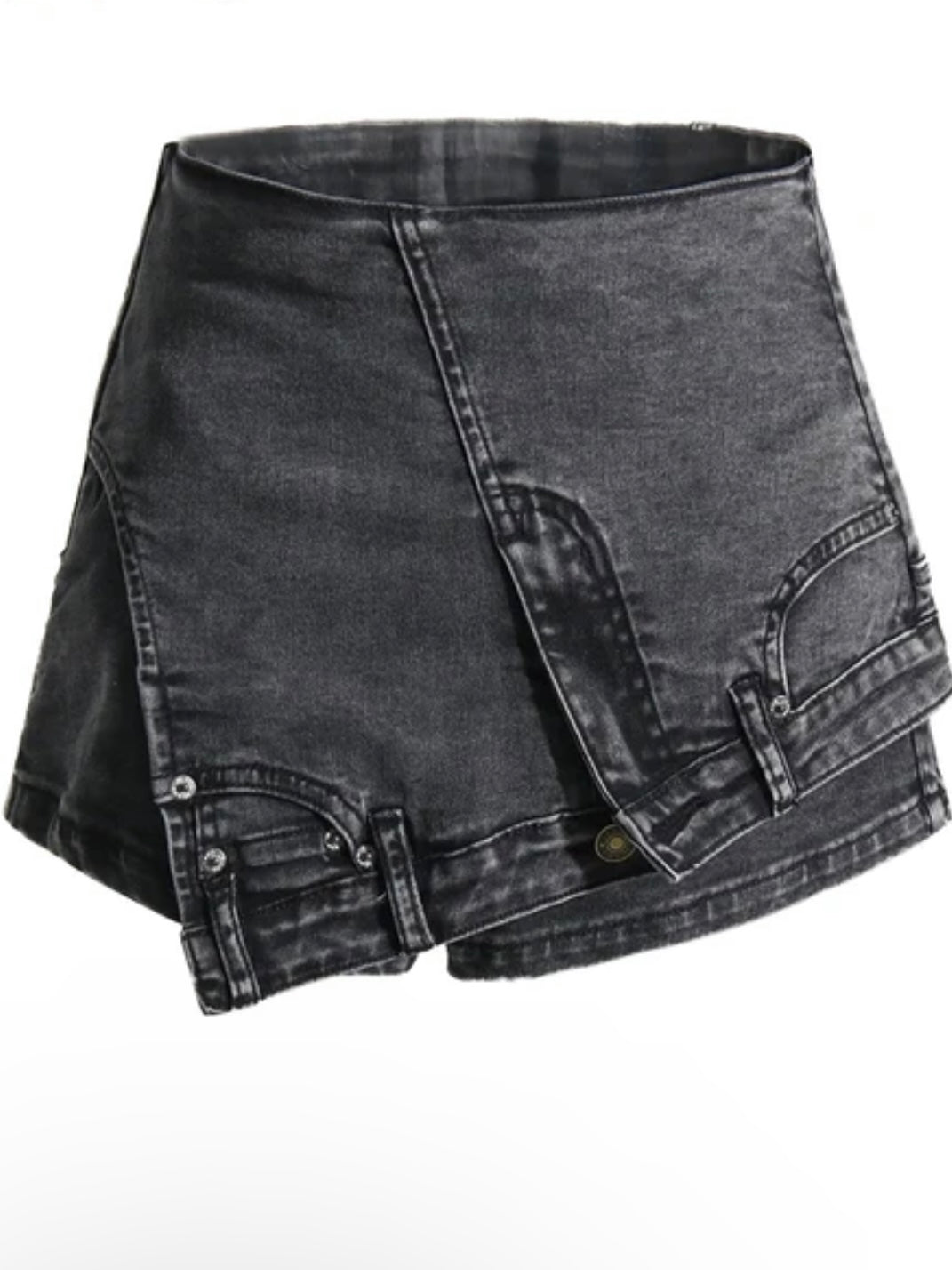 Black denim folded shorts pants - Wapas