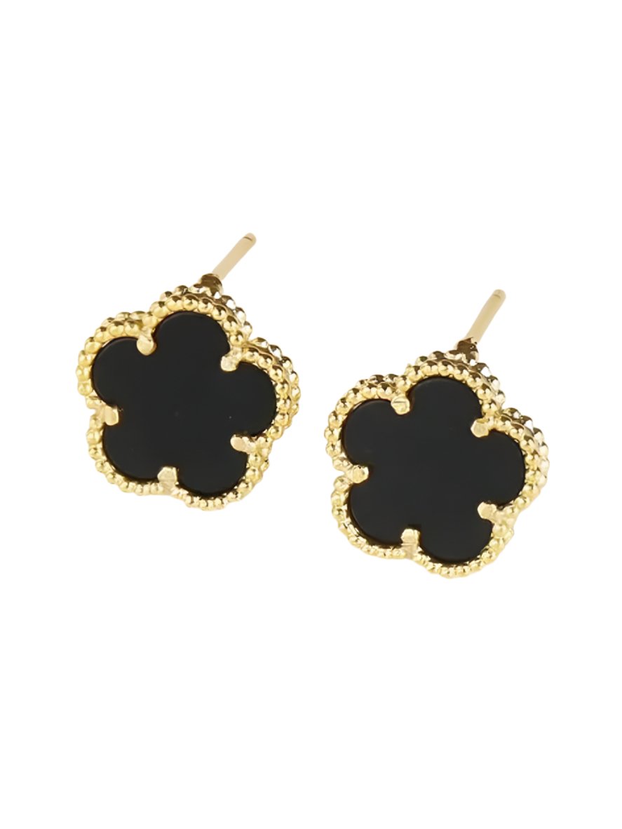 Black five leave petal flowers earrings - Wapas