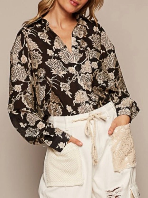 Black floral pattern shirt - Wapas