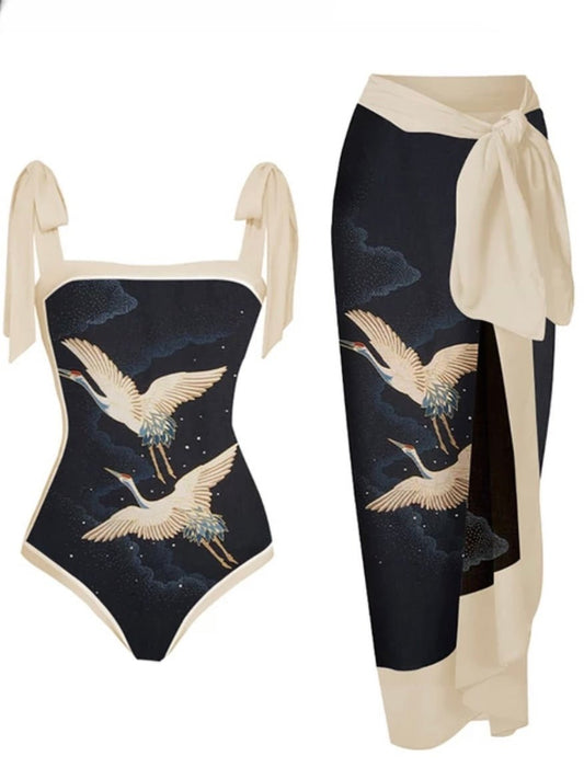 Black herons set of 2 swimsuit and maxi skirt - Wapas