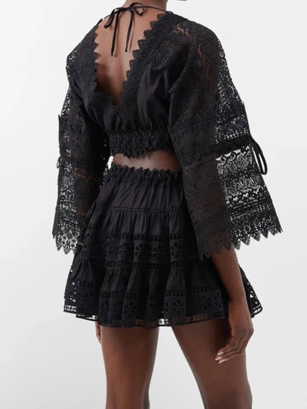 Black lace set top and skirt - Wapas