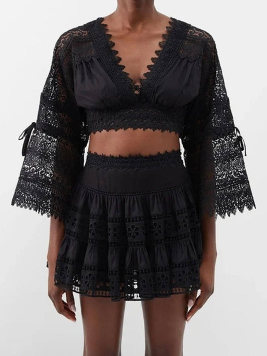 Black lace set top and skirt - Wapas