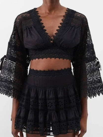 Black lace set top and skirt - Wapas