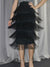 Black layered tassels tube midi skirt - Wapas