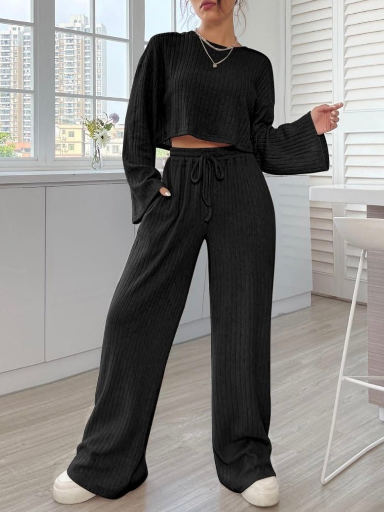 Black lounge set of 2. Long sleeves top and wide pants - Wapas