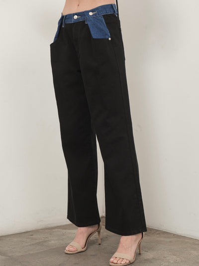 Black pants contrast blue jeans detail - Wapas