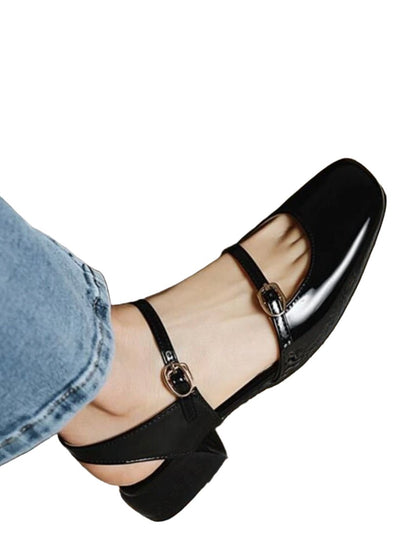 Black patent low square heel shoes - Wapas