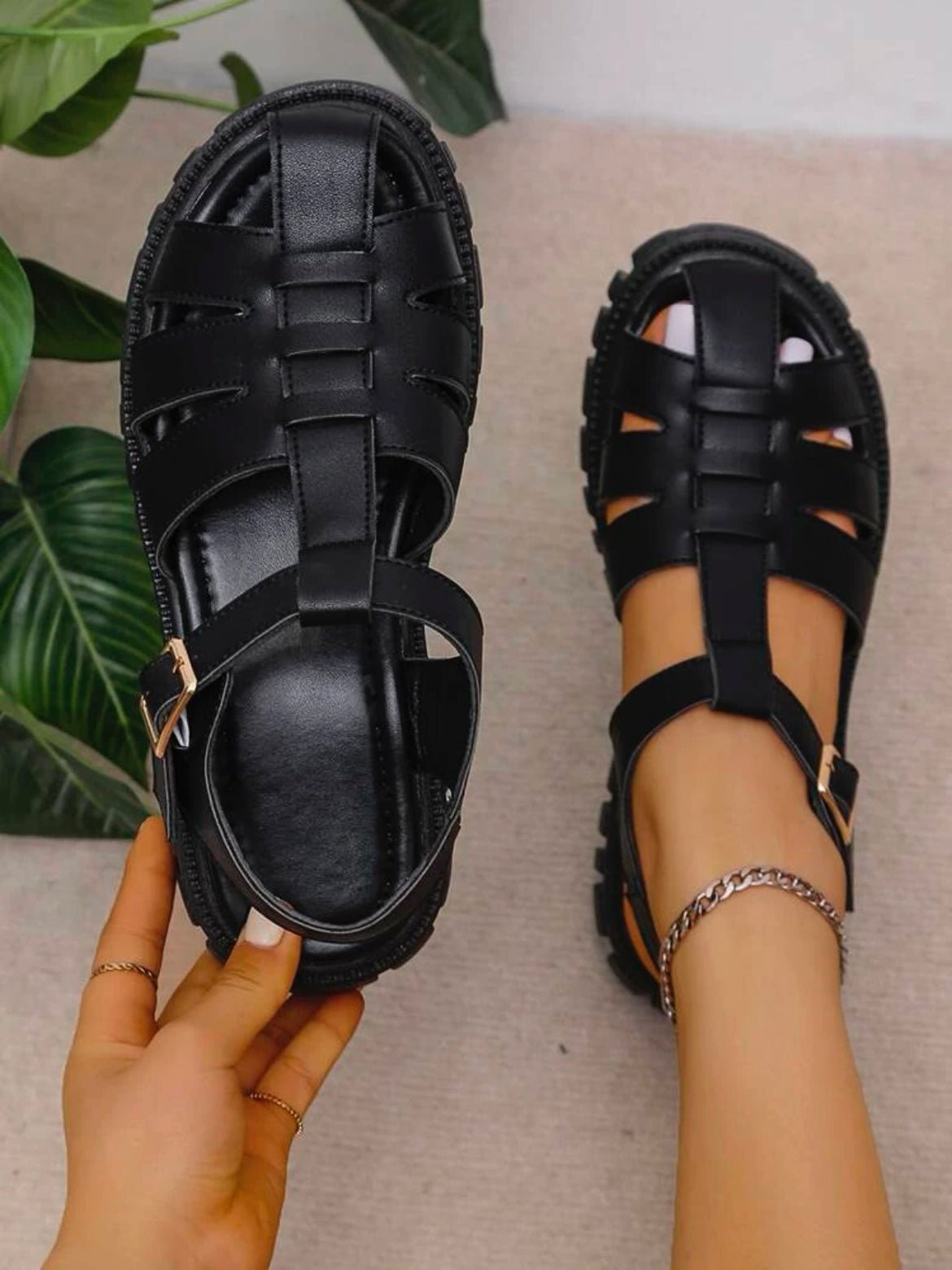 Black plastic sandals - Wapas