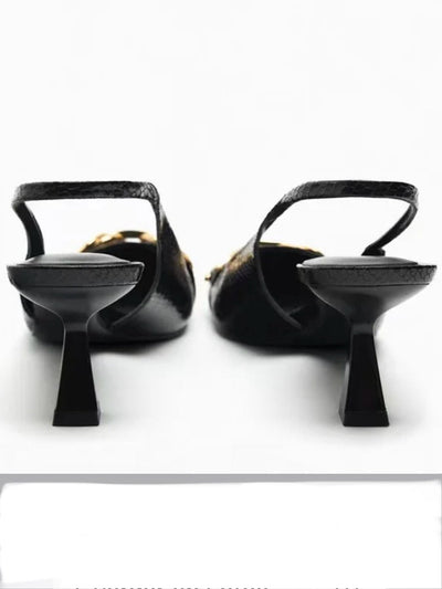 Black pointed mid heels shoes - Wapas