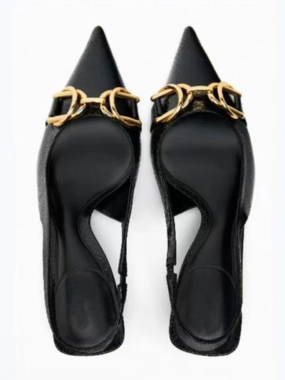 Black pointed mid heels shoes - Wapas