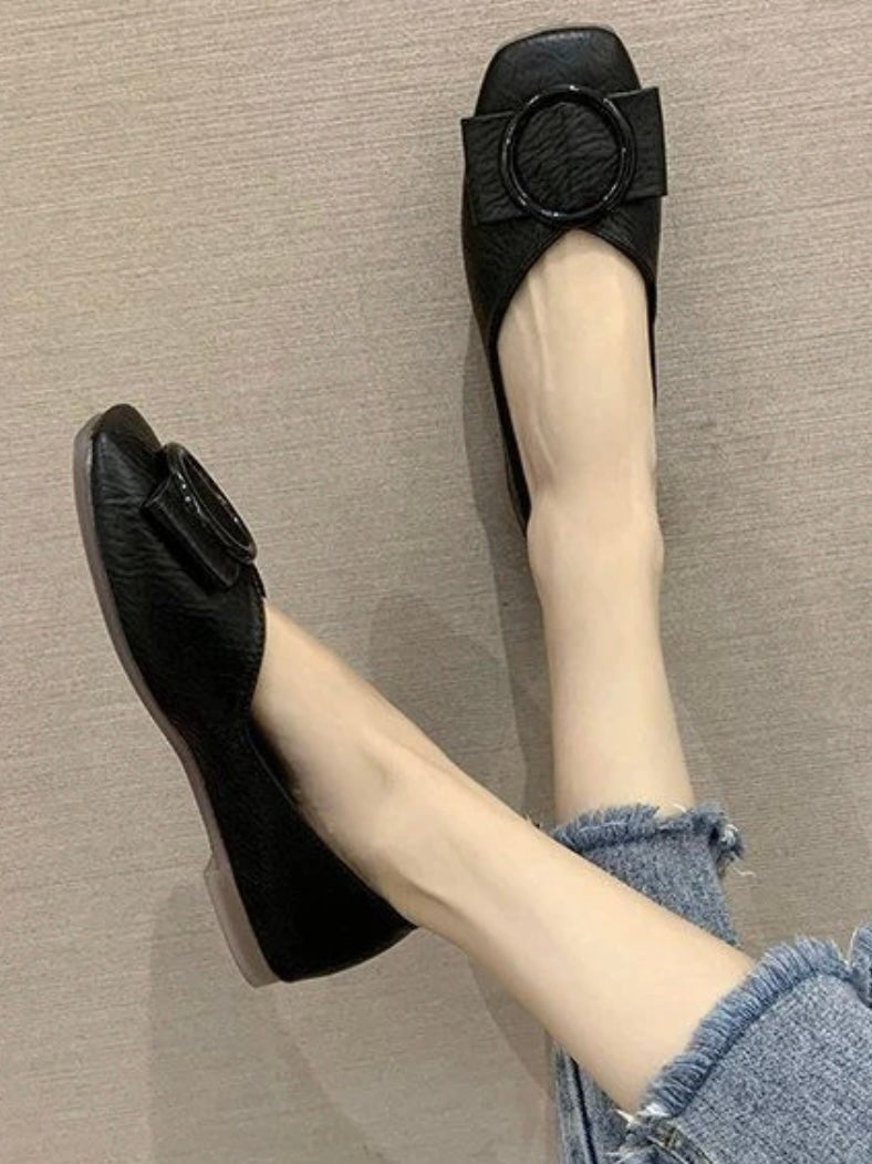 Black slip on flats loafers shoes - Wapas