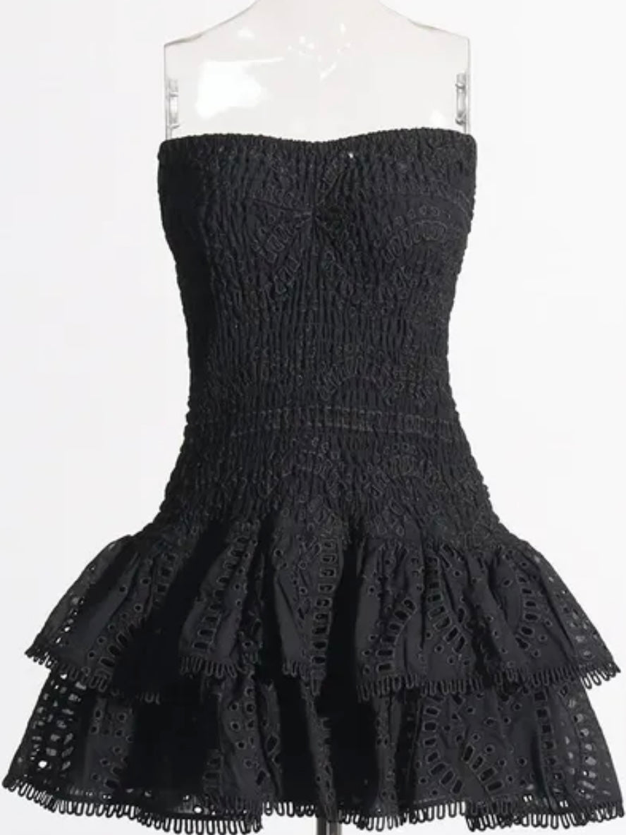 Black strapless lace mini dress - Wapas