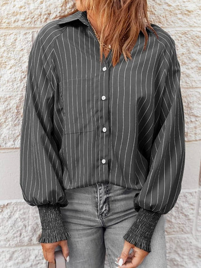 Black striped bomber sleeves big pocket shirt - Wapas